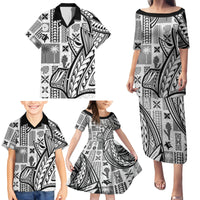 Samoa Tapa Family Matching Puletasi Dress and Hawaiian Shirt Siapo Mix Tatau Patterns - White - Wonder Print Shop