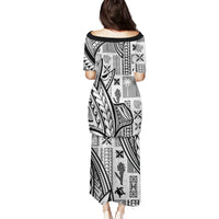 Samoa Tapa Family Matching Puletasi Dress and Hawaiian Shirt Siapo Mix Tatau Patterns - White - Wonder Print Shop