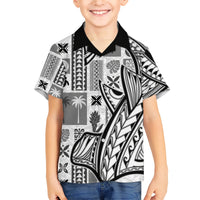Samoa Tapa Family Matching Short Sleeve Bodycon Dress and Hawaiian Shirt Siapo Mix Tatau Patterns - White - Wonder Print Shop