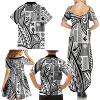 Samoa Tapa Family Matching Summer Maxi Dress and Hawaiian Shirt Siapo Mix Tatau Patterns - White - Wonder Print Shop