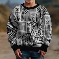 Samoa Tapa Kid Ugly Christmas Sweater Siapo Mix Tatau Patterns - White - Wonder Print Shop