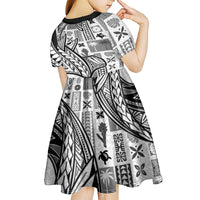 Samoa Tapa Kid Short Sleeve Dress Siapo Mix Tatau Patterns - White - Wonder Print Shop
