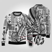Samoa Tapa Ugly Christmas Sweater Siapo Mix Tatau Patterns - White - Wonder Print Shop