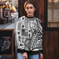 Samoa Tapa Ugly Christmas Sweater Siapo Mix Tatau Patterns - White - Wonder Print Shop