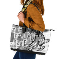 Samoa Tapa Leather Tote Bag Siapo Mix Tatau Patterns - White - Wonder Print Shop