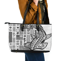 Samoa Tapa Leather Tote Bag Siapo Mix Tatau Patterns - White - Wonder Print Shop