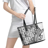 Samoa Tapa Leather Tote Bag Siapo Mix Tatau Patterns - White - Wonder Print Shop