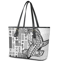 Samoa Tapa Leather Tote Bag Siapo Mix Tatau Patterns - White - Wonder Print Shop