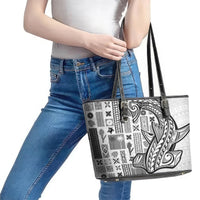 Samoa Tapa Leather Tote Bag Siapo Mix Tatau Patterns - White - Wonder Print Shop