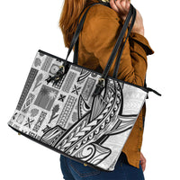 Samoa Tapa Leather Tote Bag Siapo Mix Tatau Patterns - White - Wonder Print Shop