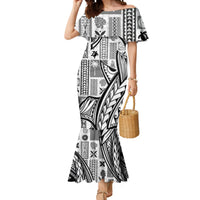 Samoa Tapa Mermaid Dress Siapo Mix Tatau Patterns - White - Wonder Print Shop