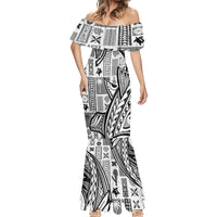 Samoa Tapa Mermaid Dress Siapo Mix Tatau Patterns - White - Wonder Print Shop