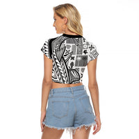 Samoa Tapa Raglan Cropped T Shirt Siapo Mix Tatau Patterns - White - Wonder Print Shop