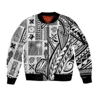 Samoa Tapa Sleeve Zip Bomber Jacket Siapo Mix Tatau Patterns - White - Wonder Print Shop