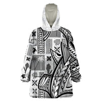 Samoa Tapa Wearable Blanket Hoodie Siapo Mix Tatau Patterns - White - Wonder Print Shop