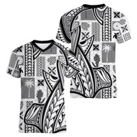 Samoa Tapa Women V Neck T Shirt Siapo Mix Tatau Patterns - White - Wonder Print Shop