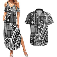 Samoa Tapa Couples Matching Summer Maxi Dress and Hawaiian Shirt Siapo Mix Tatau Patterns - Black LT7 - Wonder Print Shop