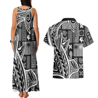 Samoa Tapa Couples Matching Tank Maxi Dress and Hawaiian Shirt Siapo Mix Tatau Patterns - Black LT7 - Wonder Print Shop