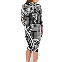 Samoa Tapa Family Matching Long Sleeve Bodycon Dress and Hawaiian Shirt Siapo Mix Tatau Patterns - Black LT7 - Wonder Print Shop