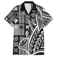 Samoa Tapa Family Matching Off Shoulder Maxi Dress and Hawaiian Shirt Siapo Mix Tatau Patterns - Black LT7 - Wonder Print Shop