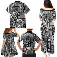 Samoa Tapa Family Matching Puletasi Dress and Hawaiian Shirt Siapo Mix Tatau Patterns - Black - Wonder Print Shop
