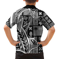 Samoa Tapa Family Matching Short Sleeve Bodycon Dress and Hawaiian Shirt Siapo Mix Tatau Patterns - Black - Wonder Print Shop