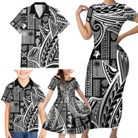 Samoa Tapa Family Matching Short Sleeve Bodycon Dress and Hawaiian Shirt Siapo Mix Tatau Patterns - Black - Wonder Print Shop