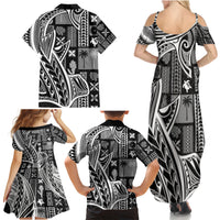 Samoa Tapa Family Matching Summer Maxi Dress and Hawaiian Shirt Siapo Mix Tatau Patterns - Black - Wonder Print Shop
