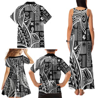 Samoa Tapa Family Matching Tank Maxi Dress and Hawaiian Shirt Siapo Mix Tatau Patterns - Black - Wonder Print Shop