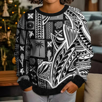 Samoa Tapa Kid Ugly Christmas Sweater Siapo Mix Tatau Patterns - Black - Wonder Print Shop