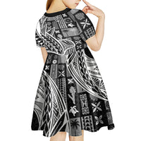 Samoa Tapa Kid Short Sleeve Dress Siapo Mix Tatau Patterns - Black - Wonder Print Shop