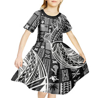 Samoa Tapa Kid Short Sleeve Dress Siapo Mix Tatau Patterns - Black - Wonder Print Shop