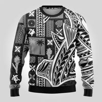 Samoa Tapa Ugly Christmas Sweater Siapo Mix Tatau Patterns - Black - Wonder Print Shop