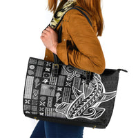 Samoa Tapa Leather Tote Bag Siapo Mix Tatau Patterns - Black - Wonder Print Shop