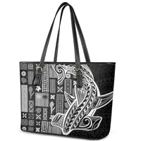 Samoa Tapa Leather Tote Bag Siapo Mix Tatau Patterns - Black - Wonder Print Shop