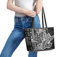 Samoa Tapa Leather Tote Bag Siapo Mix Tatau Patterns - Black - Wonder Print Shop