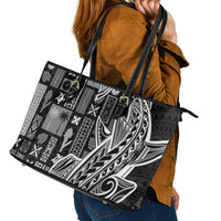 Samoa Tapa Leather Tote Bag Siapo Mix Tatau Patterns - Black - Wonder Print Shop