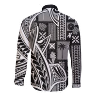 Samoa Tapa Long Sleeve Button Shirt Siapo Mix Tatau Patterns - Black - Wonder Print Shop