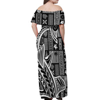 Samoa Tapa Off Shoulder Maxi Dress Siapo Mix Tatau Patterns - Black - Wonder Print Shop