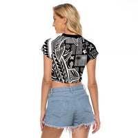 Samoa Tapa Raglan Cropped T Shirt Siapo Mix Tatau Patterns - Black - Wonder Print Shop