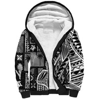 Samoa Tapa Sherpa Hoodie Siapo Mix Tatau Patterns - Black - Wonder Print Shop