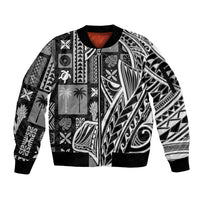 Samoa Tapa Sleeve Zip Bomber Jacket Siapo Mix Tatau Patterns - Black - Wonder Print Shop