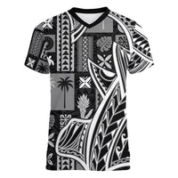 Samoa Tapa Women V Neck T Shirt Siapo Mix Tatau Patterns - Black - Wonder Print Shop