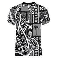 Samoa Tapa Women V Neck T Shirt Siapo Mix Tatau Patterns - Black - Wonder Print Shop