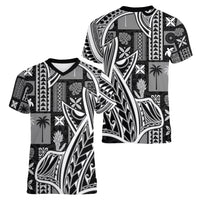 Samoa Tapa Women V Neck T Shirt Siapo Mix Tatau Patterns - Black - Wonder Print Shop