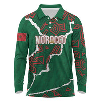 Morocco Football Custom Long Sleeve Polo Shirt Grunge Motifs