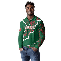 Morocco Football Custom Long Sleeve Polo Shirt Grunge Motifs