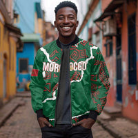 Morocco Football Custom Sleeve Zip Bomber Jacket Grunge Motifs