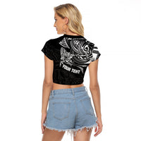 Personalised Father's Day Polynesian Raglan Cropped T Shirt Best Dad Ever - Black - Wonder Print Shop