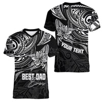 Personalised Father's Day Polynesian Women V Neck T Shirt Best Dad Ever - Black - Wonder Print Shop